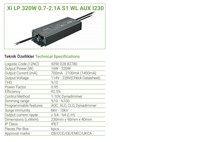 Xi LP 320W 0.7-2.1A S1 WL AUX I230